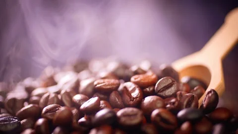Coffee beans roasting with smoke,  selective focus, and soft focus. Stock Footage 241462185