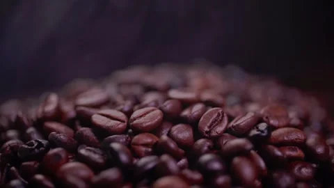 Coffee beans roasting with smoke,  selective focus, and soft focus. Stock Footage 241462195