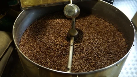 Coffee beans roasting,overall plan, wide angle Stock Footage 96219889