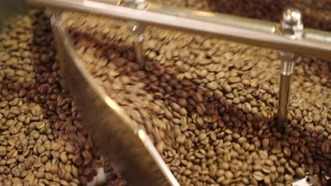 Coffee Beans rotating in Coffee Roastery Stock Footage 171420530