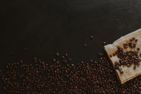 Coffee beans on rustic slate background conzept 写真素材