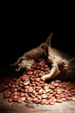 Coffee Beans In Sack Stock Photos