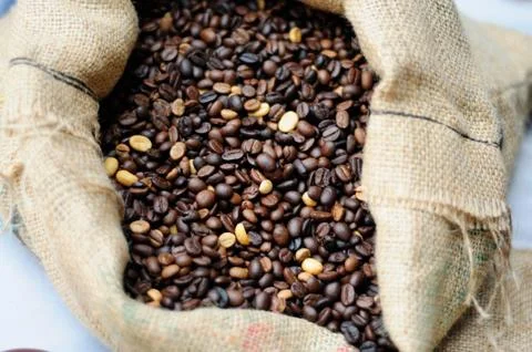 Coffee Beans in a Sack Stock Photos
