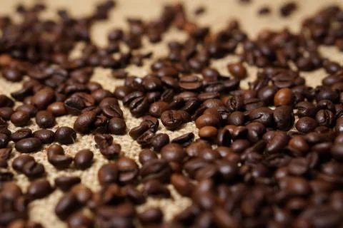 Coffee beans on sackcloth Foto stock
