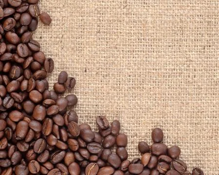 Coffee beans in a sacking background 写真素材