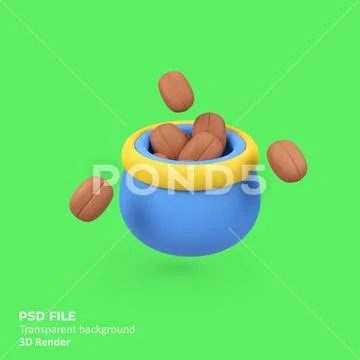 Coffee Beans in Sacks isolated 3d render icon illustration PSD Template