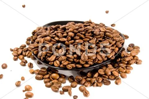 Coffee beans in a saucer isolated on white Stock Photos