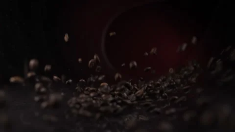 Coffee beans scatter forming a funnel, on a purple and black background, Stock Footage 174922964