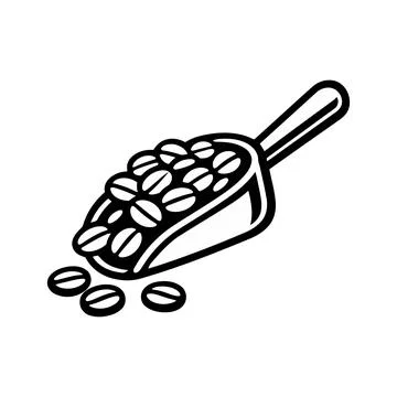 Coffee Beans in Scoop Vector Illustration Isolated Black and White Line Art Stock Illustration