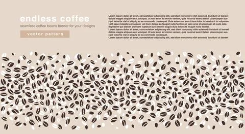Coffee beans seamless border pattern within horizontal banner for marketing.. Stock Illustration