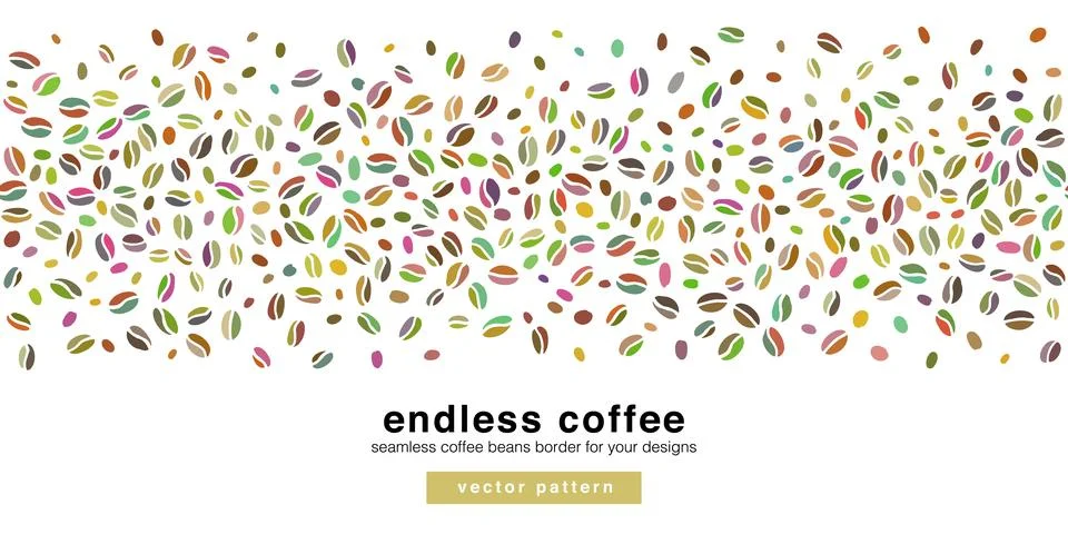 Coffee beans seamless border pattern within horizontal banner for marketing.. Stock Illustration