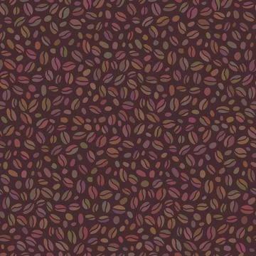 Coffee beans seamless pattern. Hand drawn colorful seeds of coffee randomly p Stock Illustration