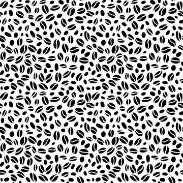 Coffee beans seamless pattern. Hand drawn black color seeds of coffee rando.. Stock Illustration