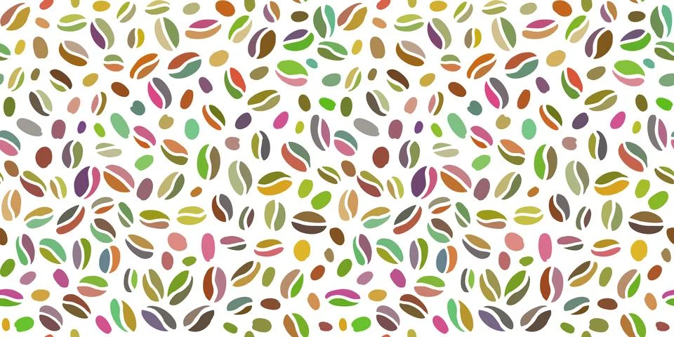 Coffee beans seamless pattern. Hand drawn colorful seeds of coffee randomly.. Stock Illustration