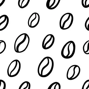 Coffee beans seamless pattern. Hand drawn black irregular line illustration. Stock Illustration