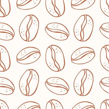Coffee beans seamless pattern in line art style. Coffee culture and cafe theme Stock Illustration