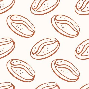 Coffee beans in a seamless repeating pattern. Coffee culture and cafe theme Stock Illustration