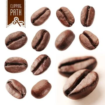 Coffee beans set with clipping path Stock Photos