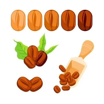 Coffee beans set. Showing various stages of roasting. Various angle for coffee Illustrazione stock