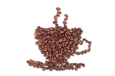 Coffee beans in shape of cup isolated on white background Stock Photos