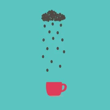 Coffee beans in shape of rainy cloud. Weather concept. Stock Illustration