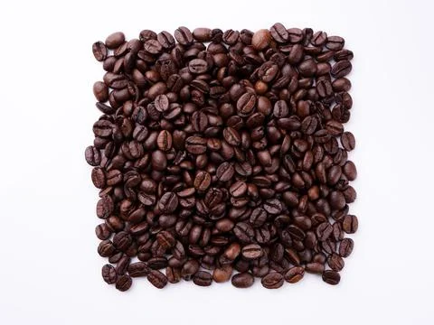 Coffee beans in the shape of a square on a white background Stock-Fotos