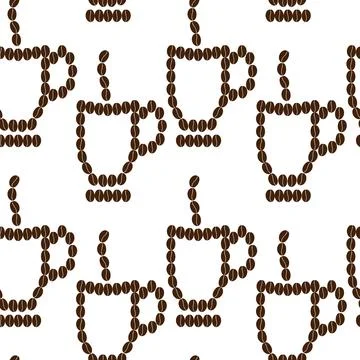 Coffee beans shaped contour cup, steam and saucer Seamless Pattern. Coffee Day Illustrazione stock