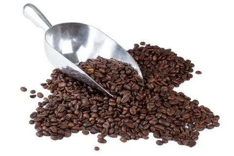 Coffee beans with silver spatula Stock Photos