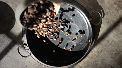 Coffee Beans Slow Motion Falling Overhead Stock Footage 233016429