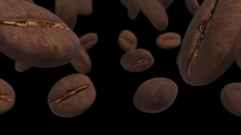 Coffee Beans Slow Motion Falling Animation on black background Stock Footage 291317511