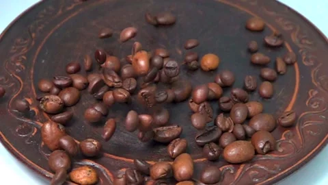 Coffee beans slowly fall down Stock Footage 146749195