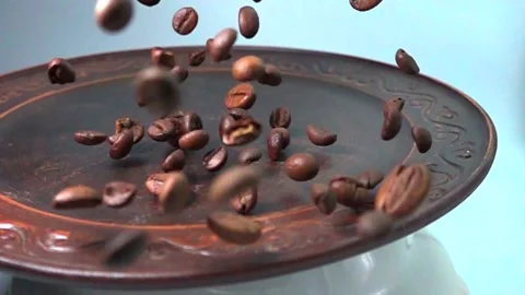 Coffee beans slowly fall down Stock Footage 146749204