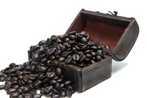 Coffee beans in small chest Stock Photos