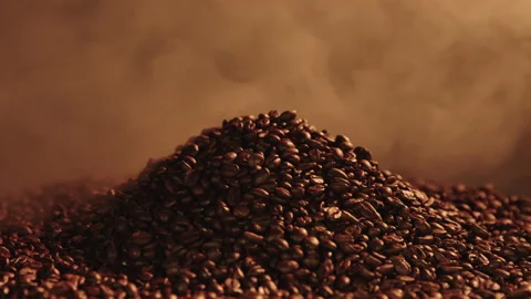 Coffee beans in smoke Stock Footage 145274565