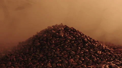 Coffee beans in smoke Stock Footage 145274735