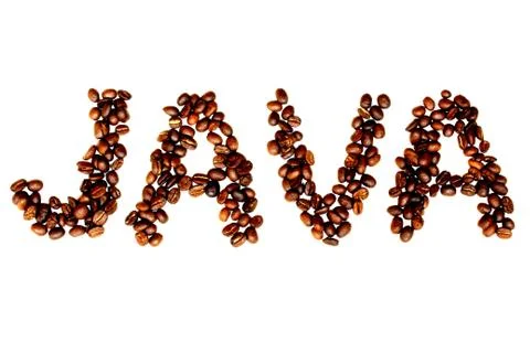Coffee Beans Spell Out Java on Pure White Background Stock Photos