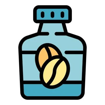 Coffee beans supplement bottle promoting health and energy boost Stock Illustration