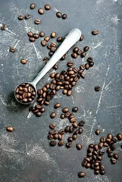 Coffee beans on a table 스톡 사진