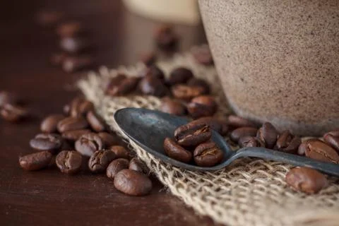 Coffee beans on table. Stock Photos
