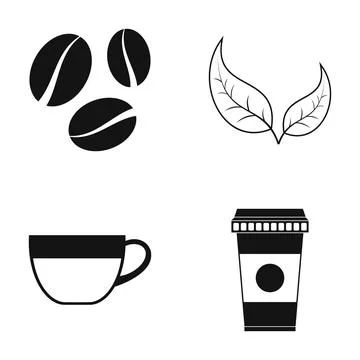 Coffee beans tea leaves and beverage cups icons Stock Illustration