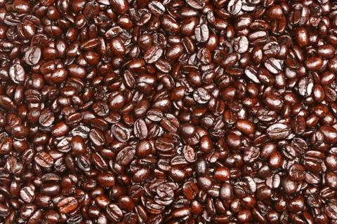 Coffee beans texture background - Coffee bean heap close up of dark roasted Stock Photos