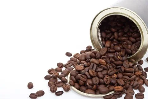 Coffee beans in tin can Stock Photos