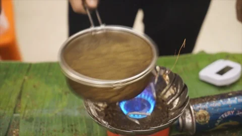 Coffee beans tossing and roasting in pan cooking food video 스톡 동영상 126088786