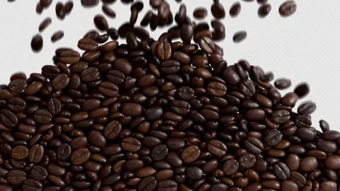 Coffee Beans Transition with Alpha on Transparent Background. 3D rendering Stock Footage 315282490