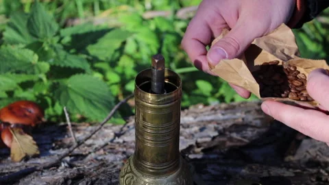 Coffee Beans in Turkish Coffee Grinder Stock Footage 165221517