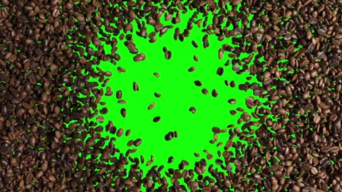 Coffee beans turning exploding movement for transition on green screen. Stock Footage 283612698