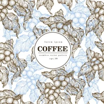 Coffee beans vector seamless pattern. Engraved vintage style illustration Stock Illustration