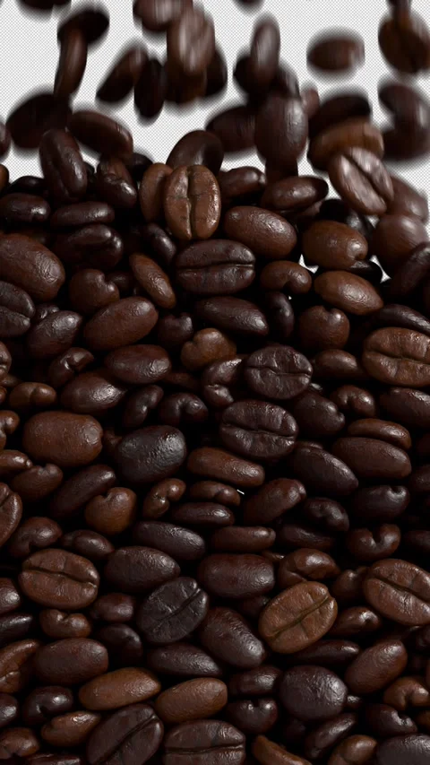 Coffee Beans Vertical Cascade Transition with Alpha on Transparent Background. 스톡 동영상 329225171