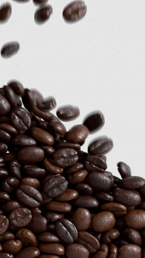 Coffee Beans Vertical Falling Transition with Alpha on Transparent Background. Vídeos de archivo 328216072