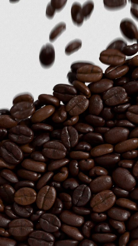 Coffee Beans Vertical Transition with Alpha on Transparent Background. 3D 库存影片 331904594